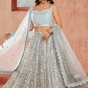 Dusty Blue Sequined Lehenga